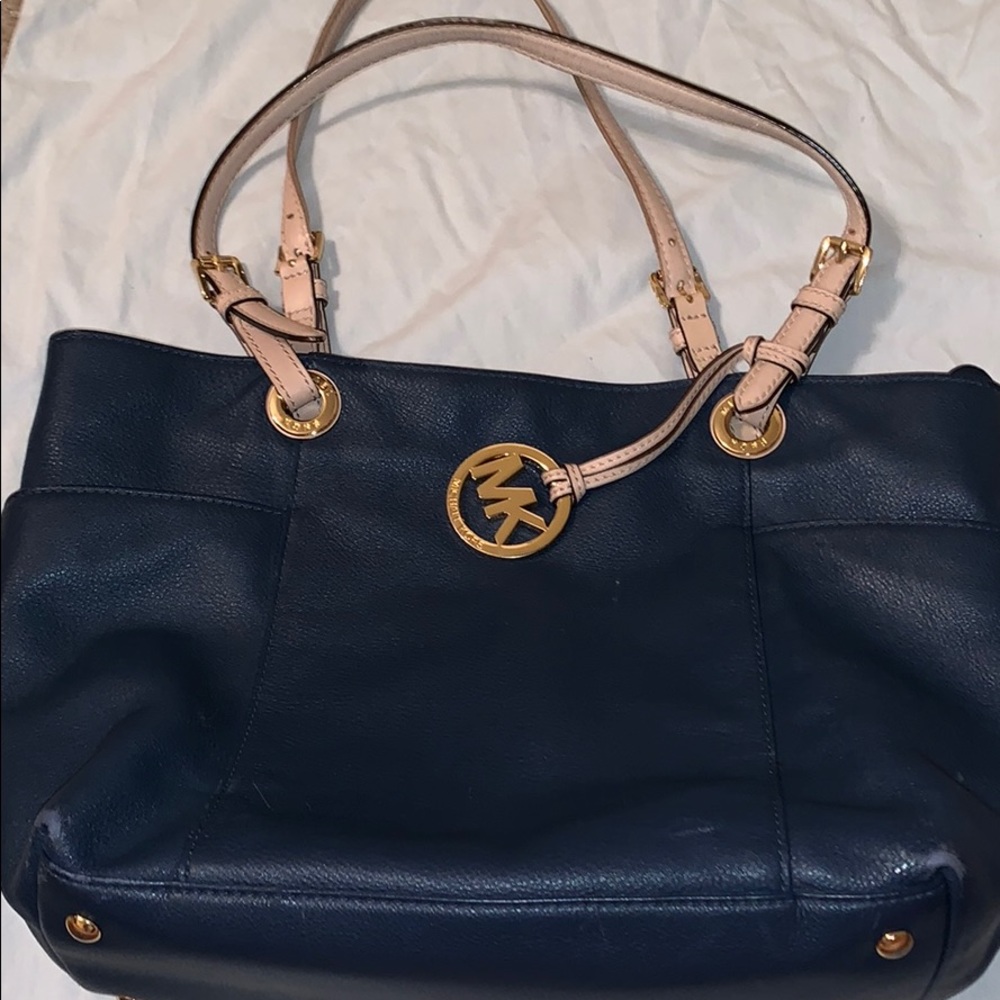 Navy Michael Kors Jet Set Leather Tote